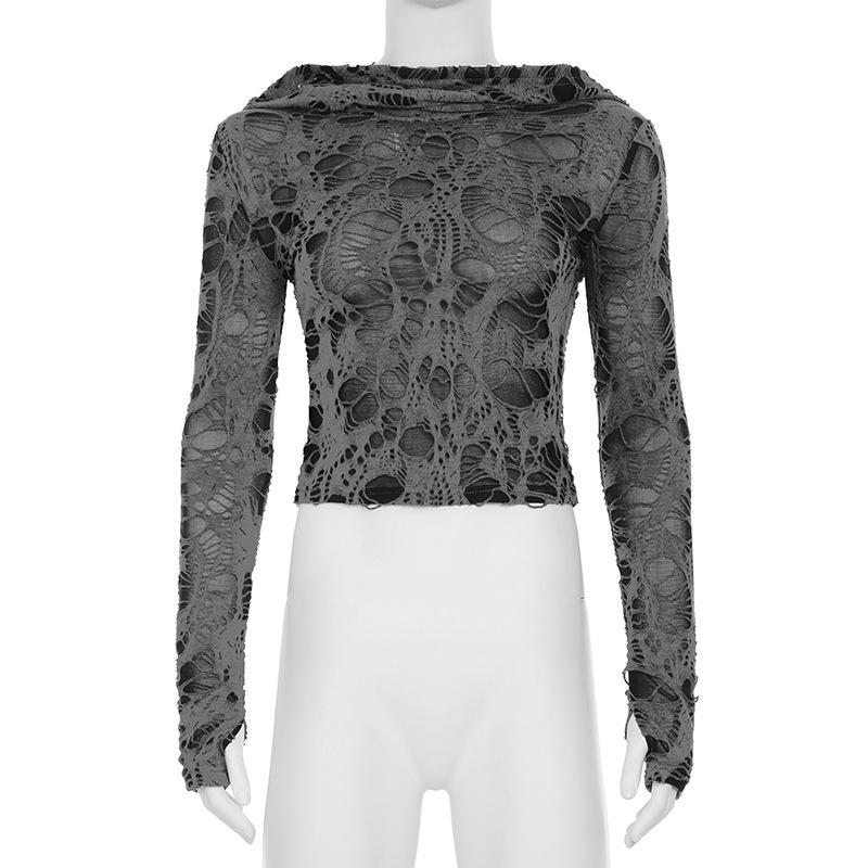 Hoodie long sleeve hollow out top