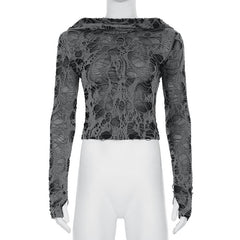 Hoodie long sleeve hollow out top