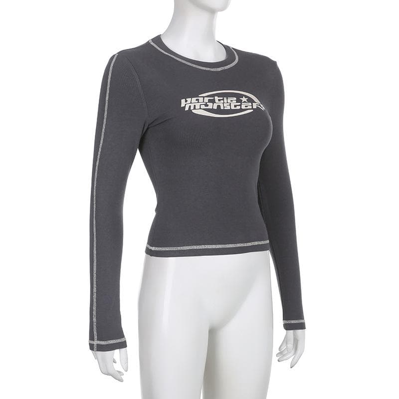 Stitch contrast long sleeve crewneck top