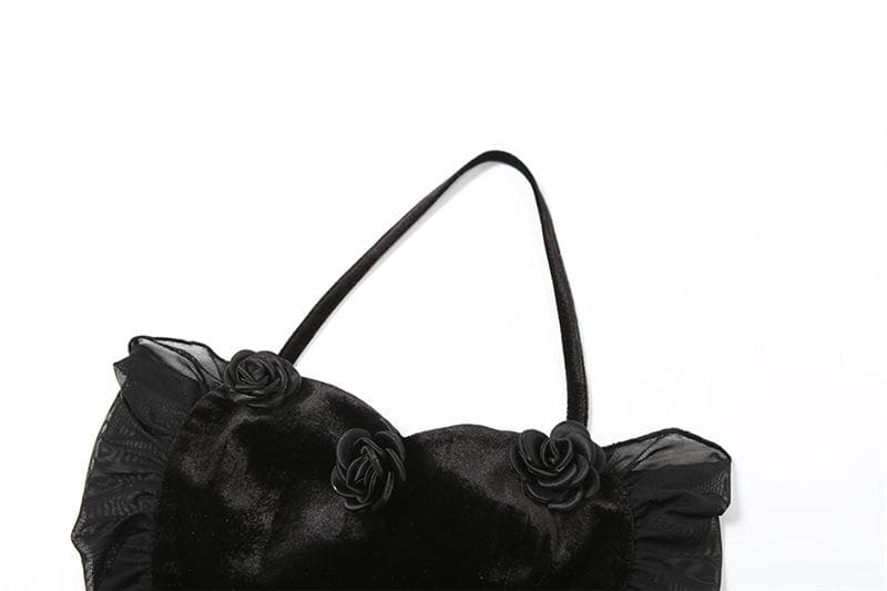 Halter flower applique velvet mesh self tie crop top