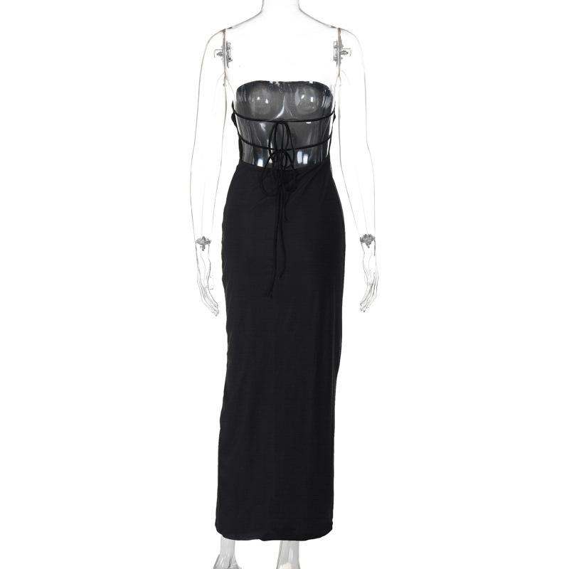 Flower print knotted backless tube maxi dress
