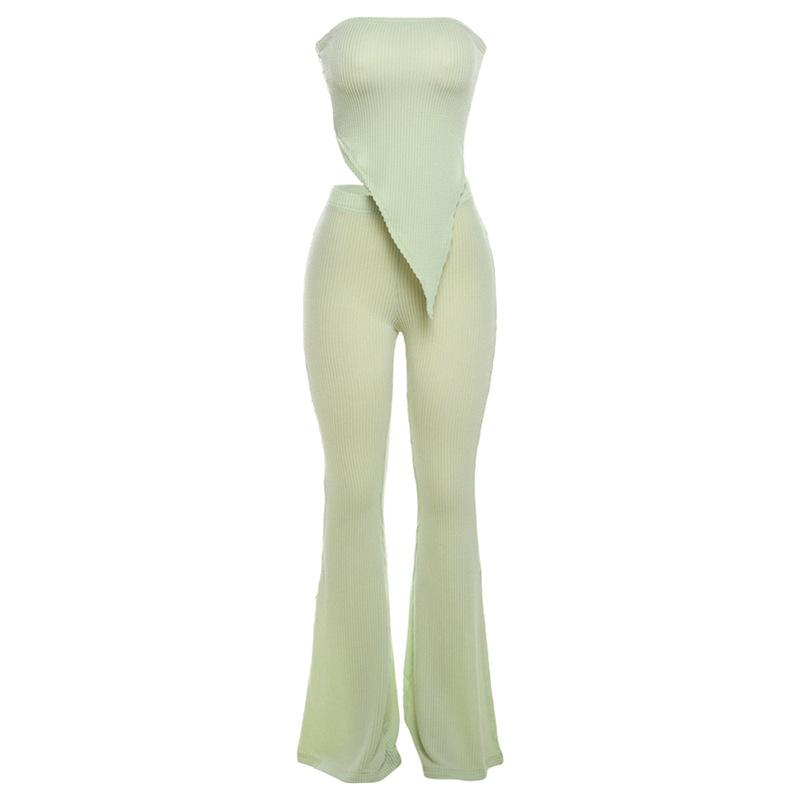 Irregular textured backless high rise solid tube pant set