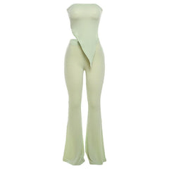 Irregular textured backless high rise solid tube pant set