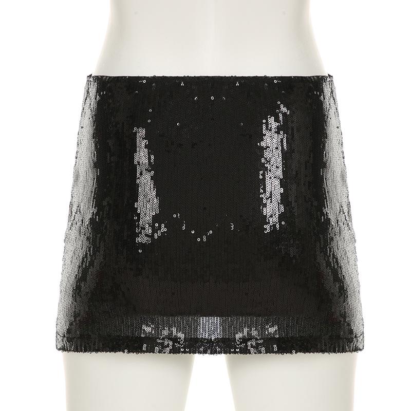 Glitter slit knitted mini skirt