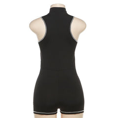 High neck stitch zip-up tank romper