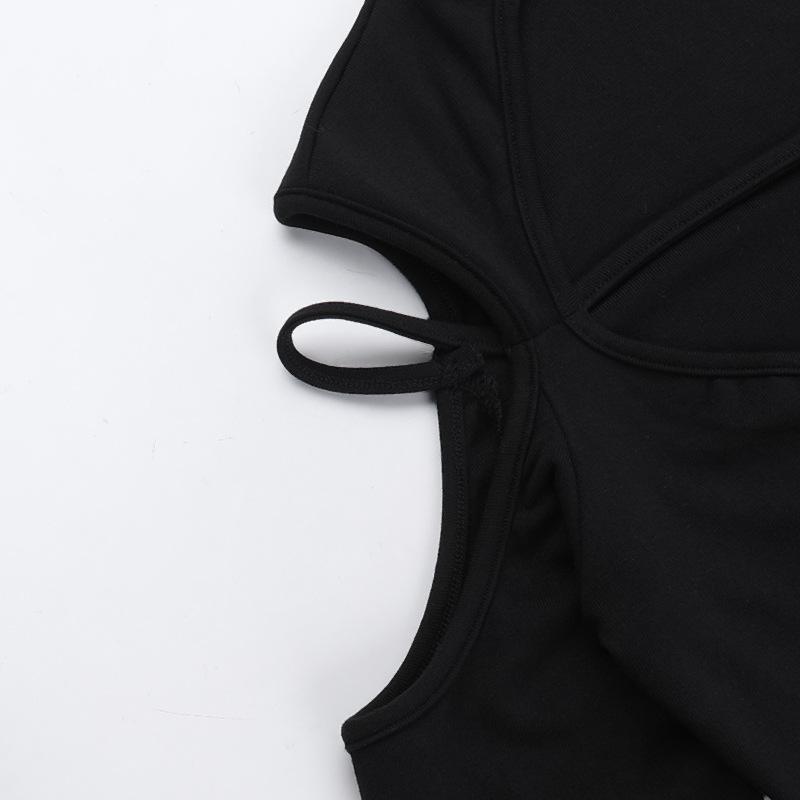 High neck long sleeve hollow out cross metal top
