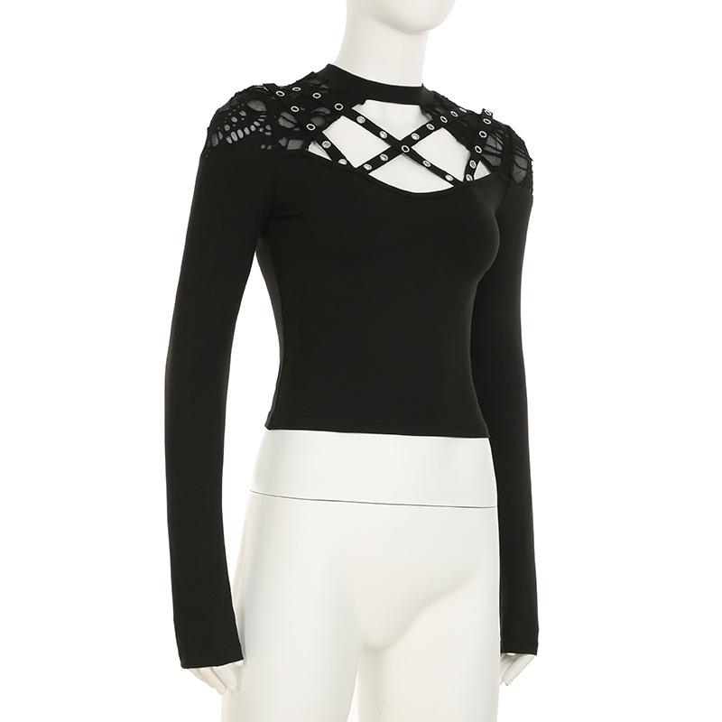Long sleeve crewneck hollow out top