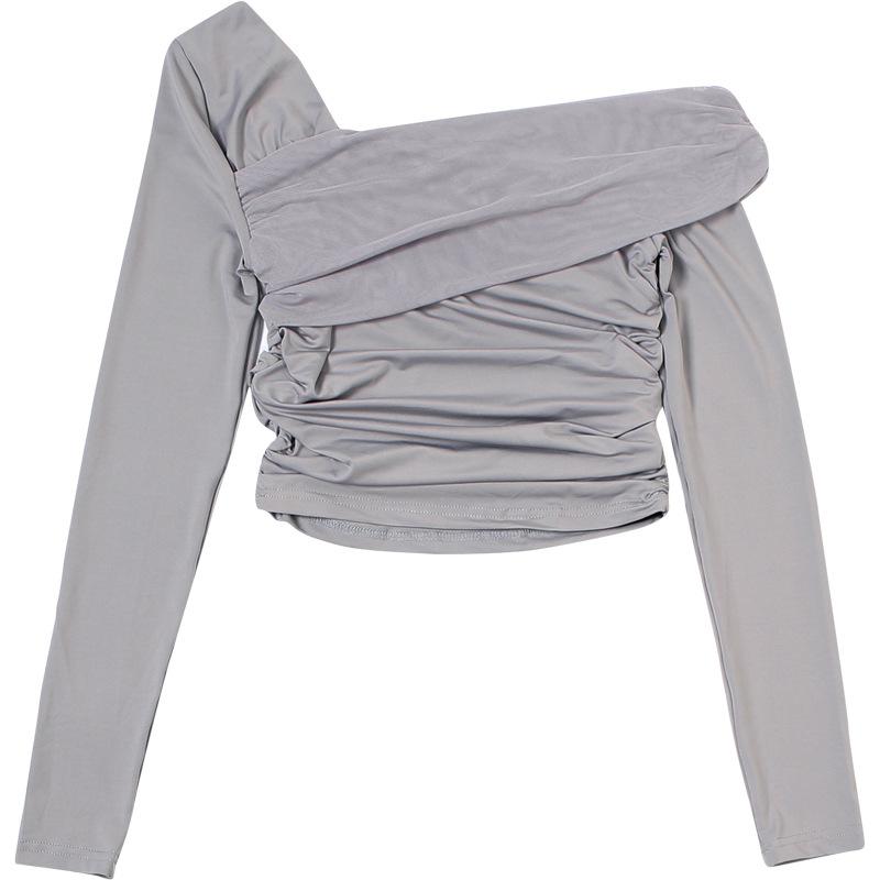 Off shoulder long sleeve ruched top