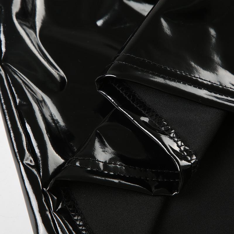 PU leather metal chain mini skirt