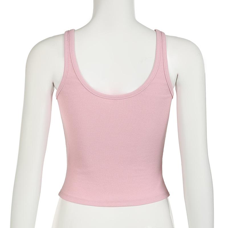 U neck bowknot ribbed backless tank top