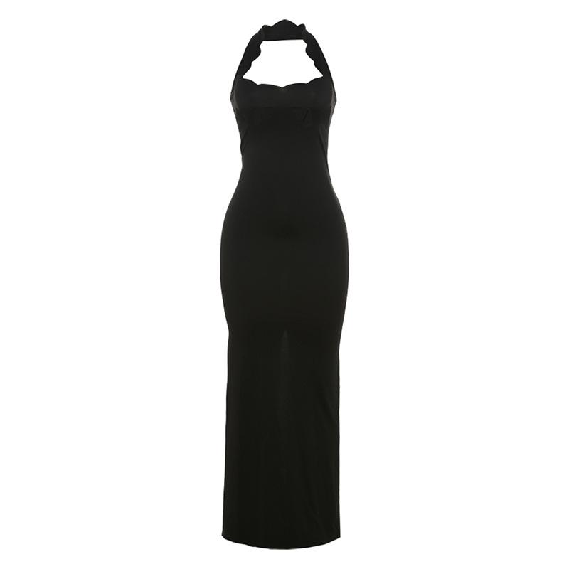 Halter hollow out backless high slit maxi dress