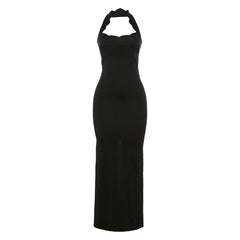 Halter hollow out backless high slit maxi dress