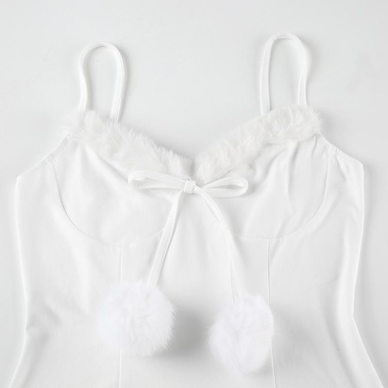 V neck fluffy cami mini dress