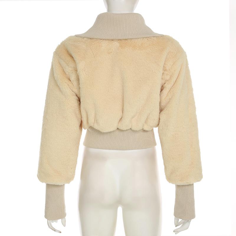 Turnover collar long sleeve button fluffy coat top