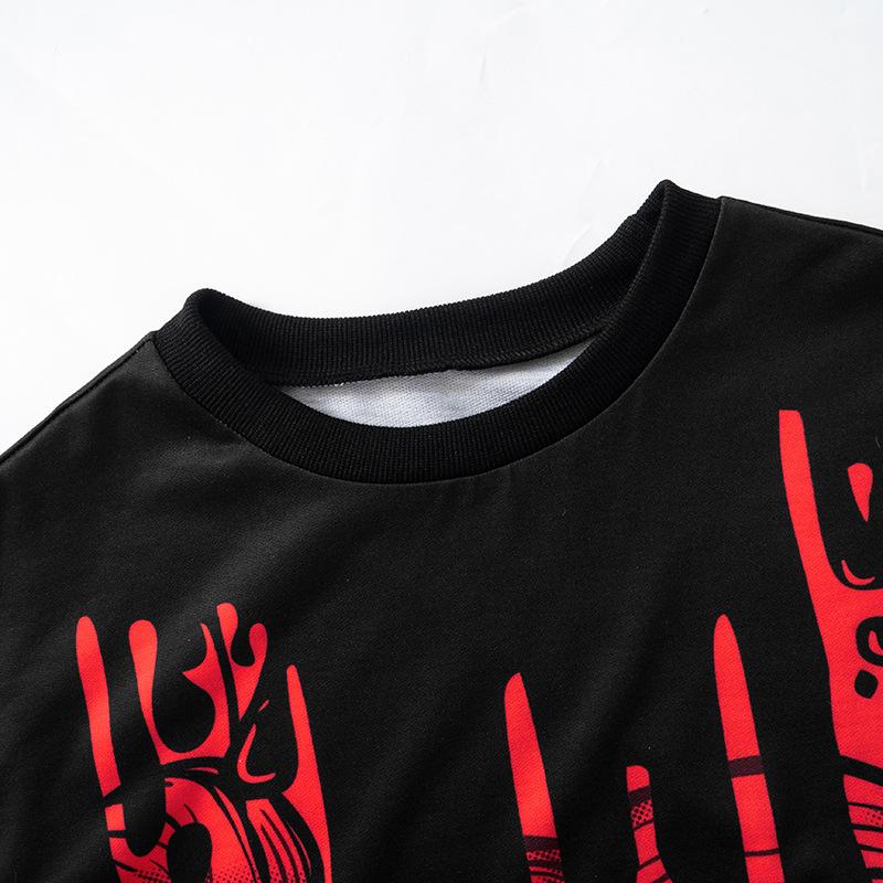 Long sleeve crewneck abstract contrast top