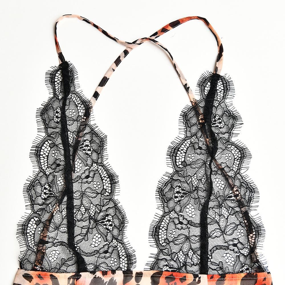 Cross back contrast leopard print v neck lace patchwork maxi dress  | red tango dress