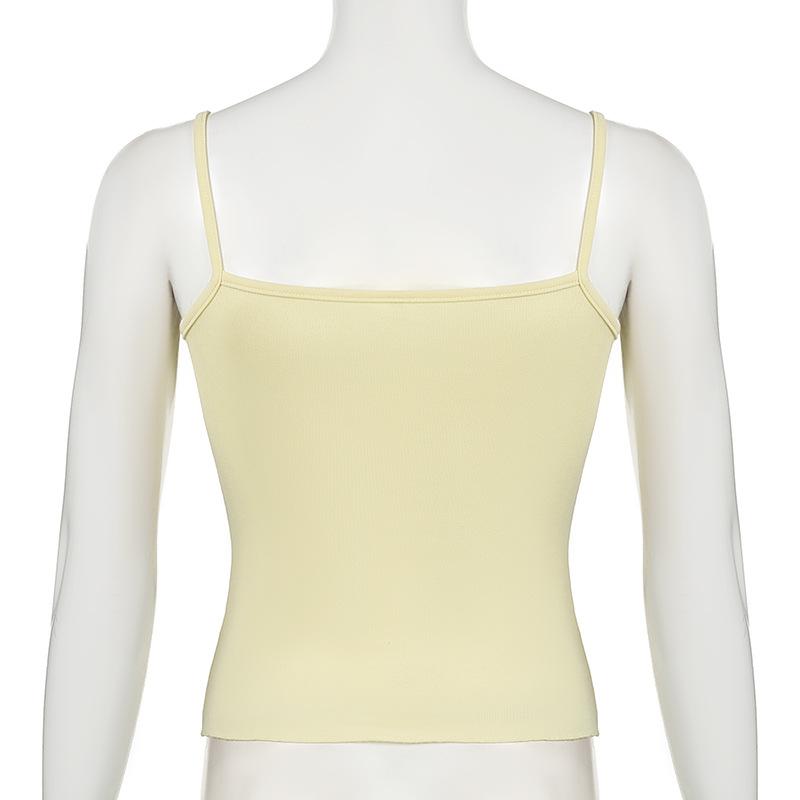 U neck lace hem flower applique cami top