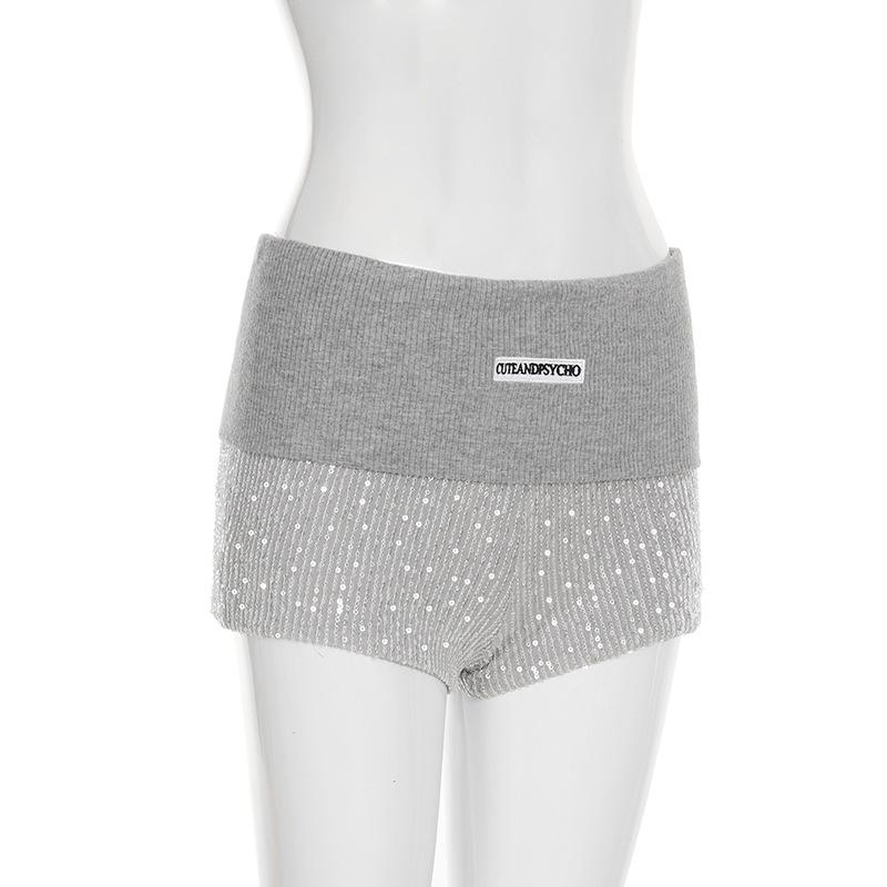 Glitter knitted patchwork letter pattern short pant