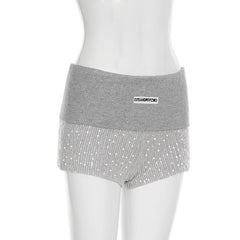 Glitter knitted patchwork letter pattern short pant