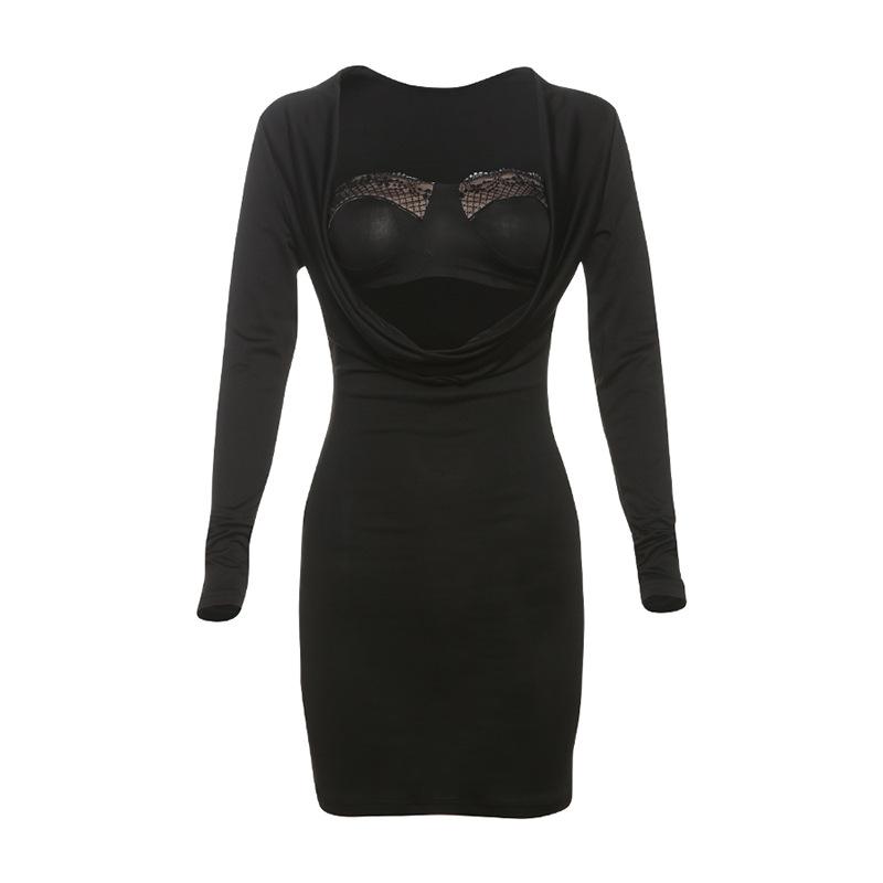 Cowl neck long sleeve 2 piece mini dress