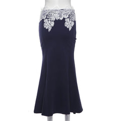 Lace patchwork zip-up maxi skirt