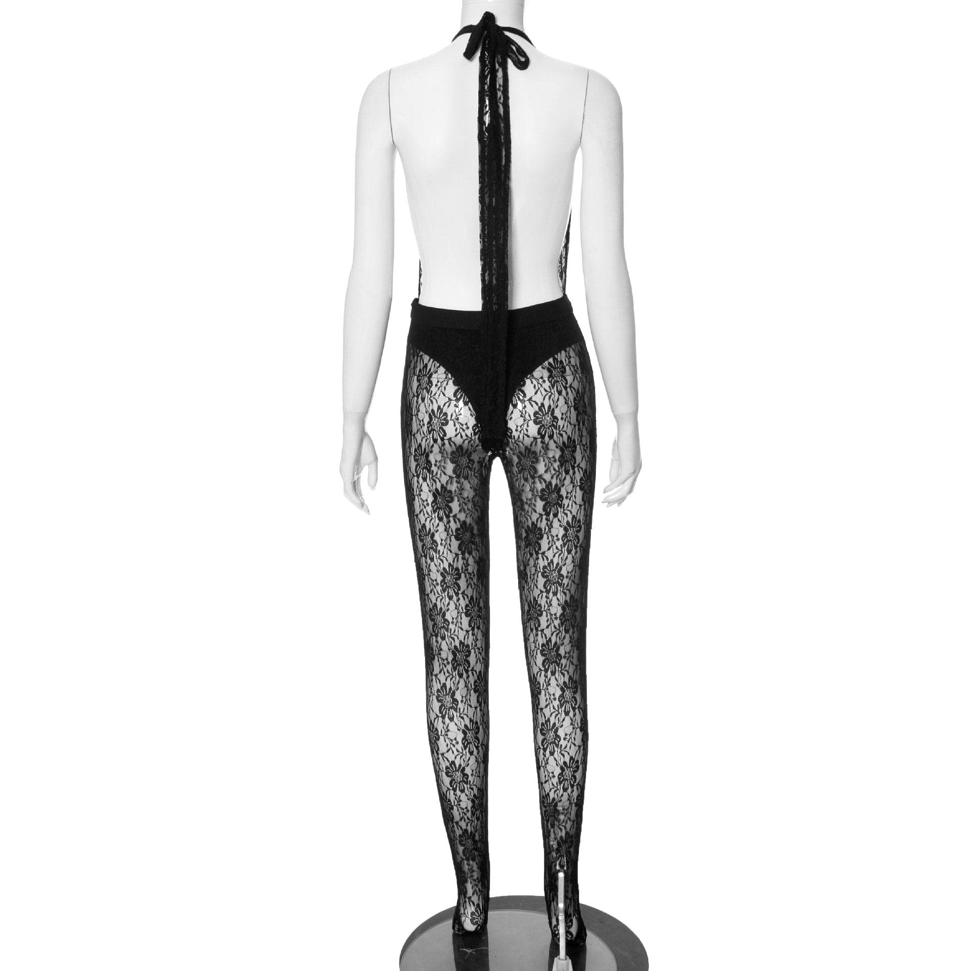 Halter deep v neck see through lace pant set