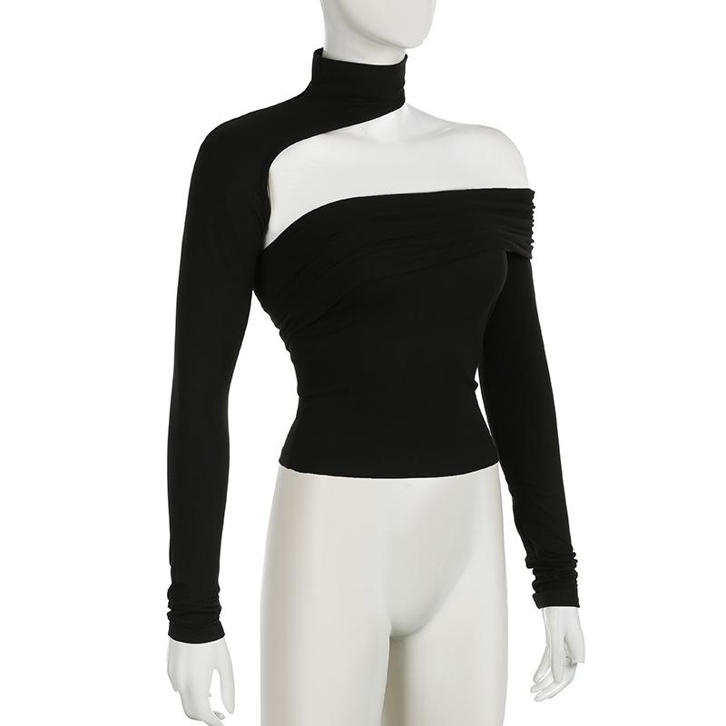 Halter irregular solid ruched top