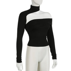 Halter irregular solid ruched top
