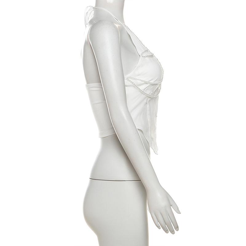 Halter beaded backless solid top