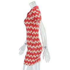 Short sleeve contrast turnover collar button mini dress  | red tango dress