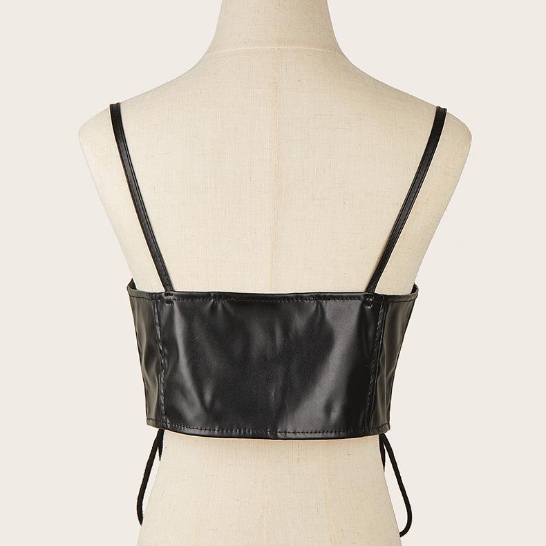 PU leather lace up solid cami corset