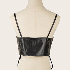 PU leather lace up solid cami corset
