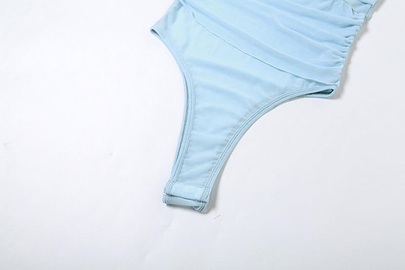One shoulder ruched sheer mesh bodysuit