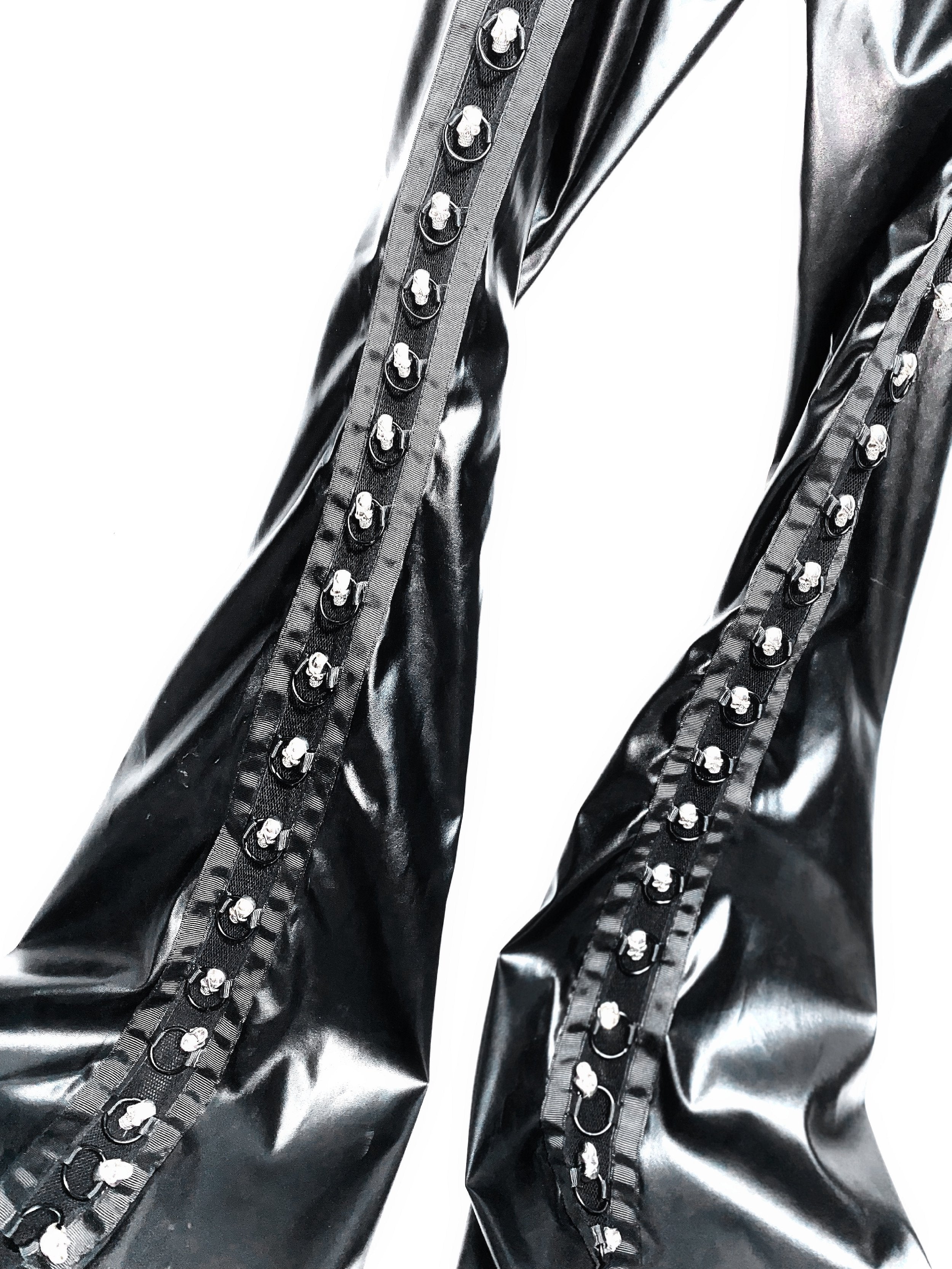 PU leather o ring skull applique pant