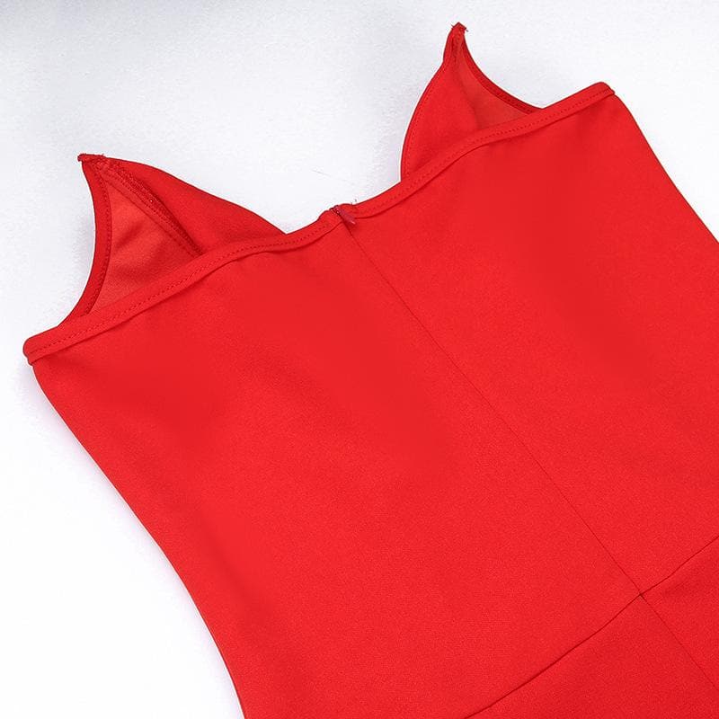 Zip-up solid v neck backless slit tube maxi dress  | red tango dress