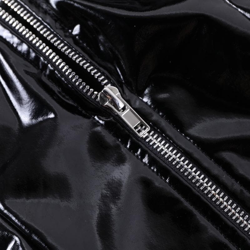 Halter PU leather zip-up backless corset buckle top