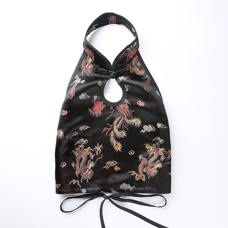 Halter backless self tie embroidery crop top