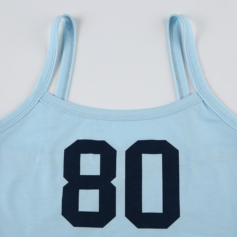 U neck â€?0â€?print contrast backless cami top
