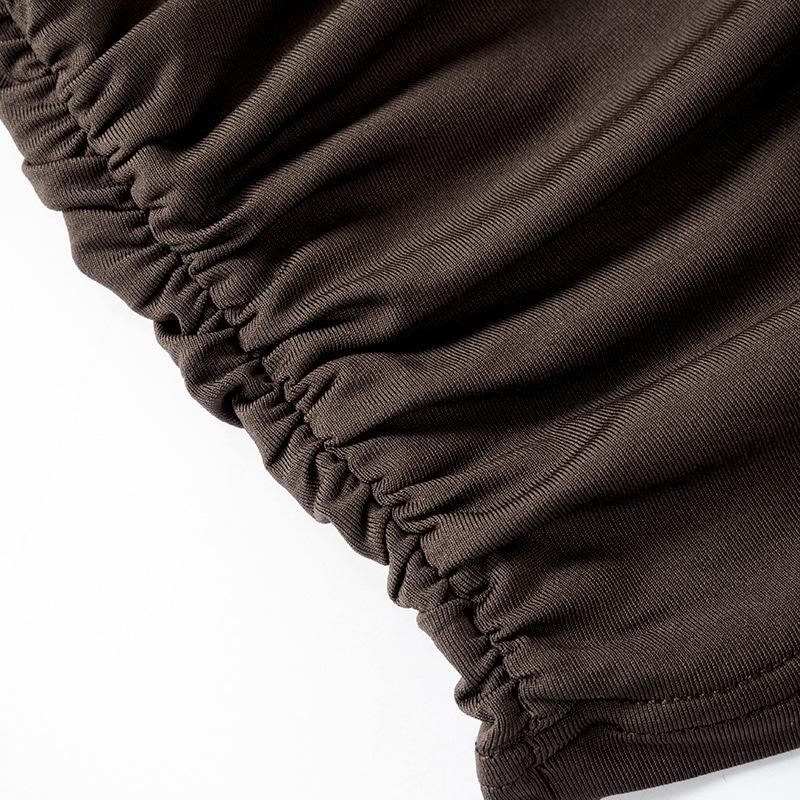 Ruched v neck solid backless cami top