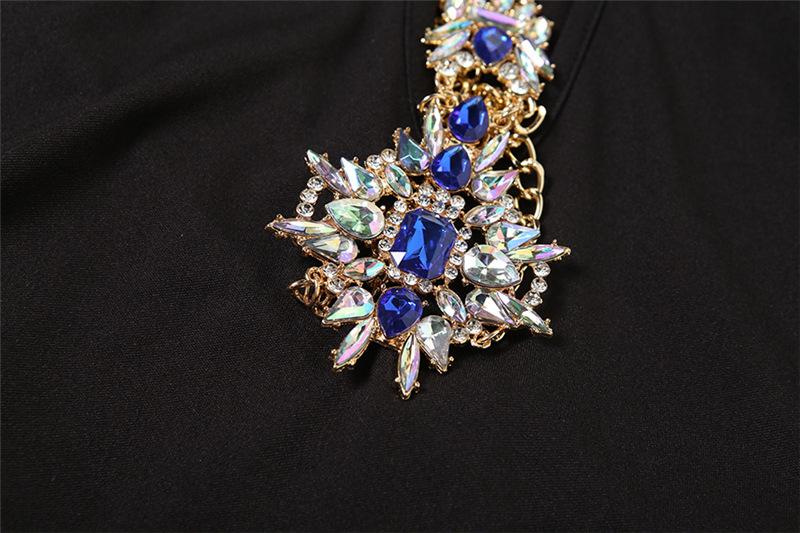 Halter hollow out metal chain gemstone pendant mini dress