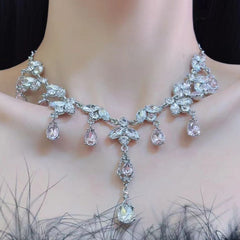 Pink rhinestone pendant choker necklace