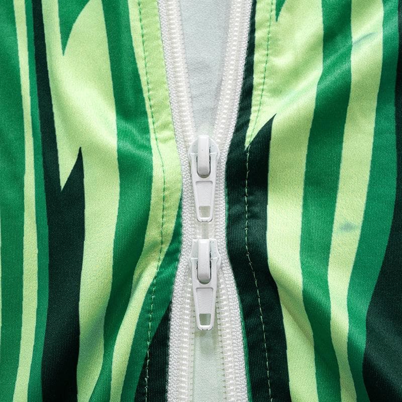 Slit contrast long sleeve turnover collar zip-up skirt set