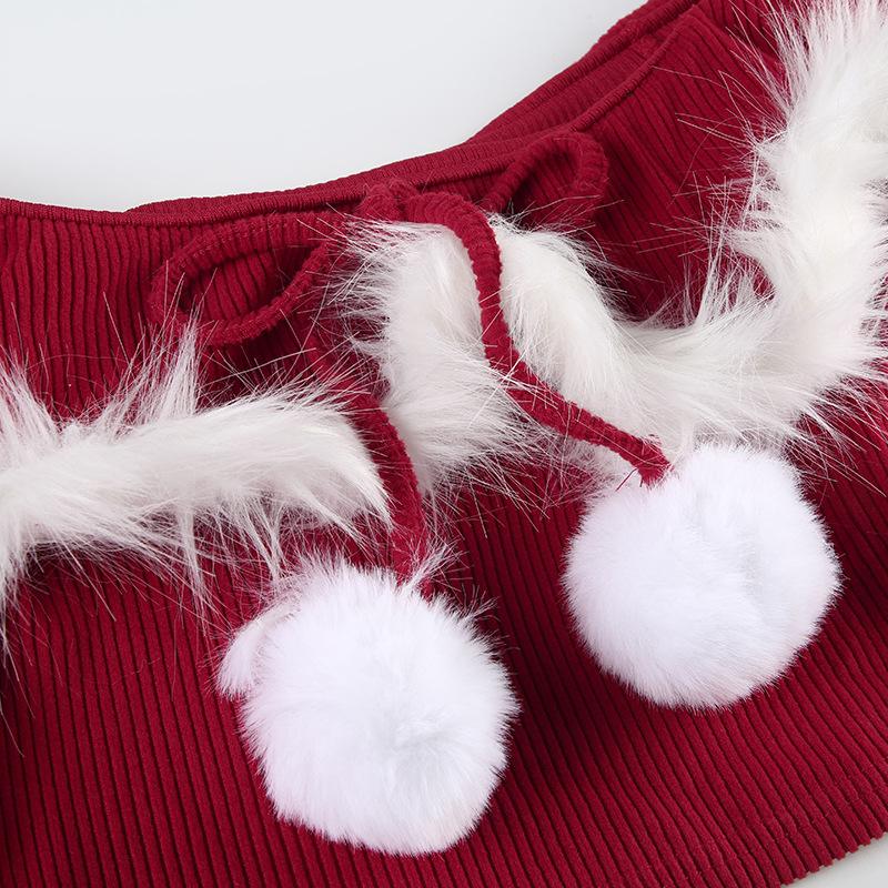 Off shoulder long sleeve fluffy knitted crop top