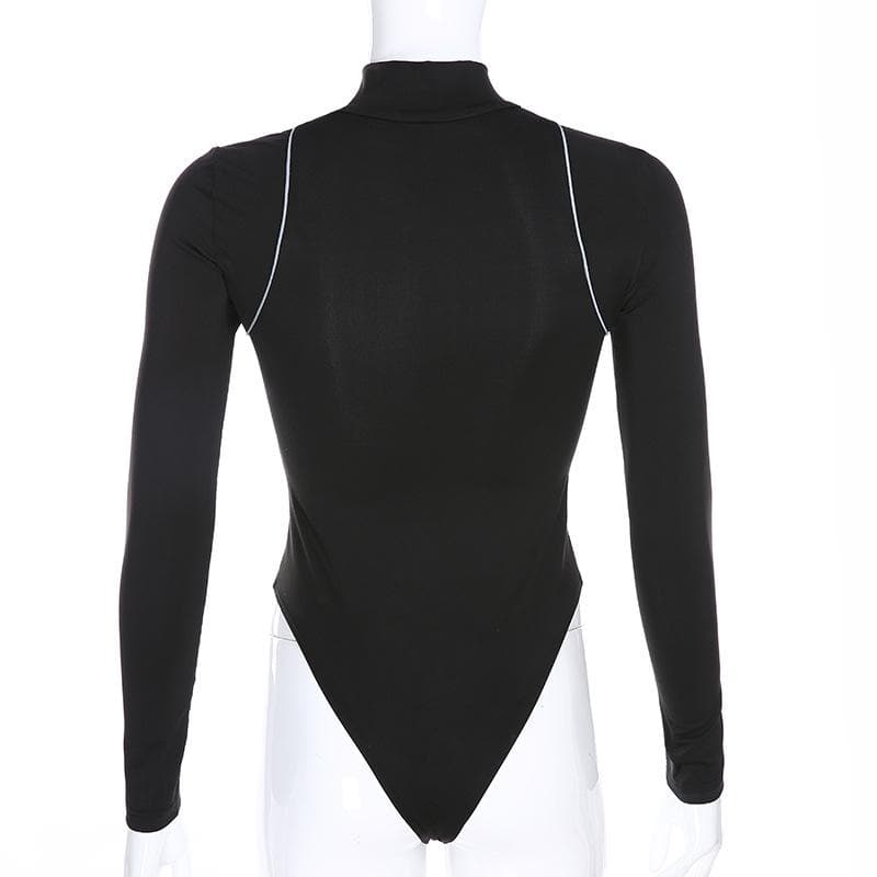 Zip-up "ROCK" pattern high neck long sleeve bodysuit