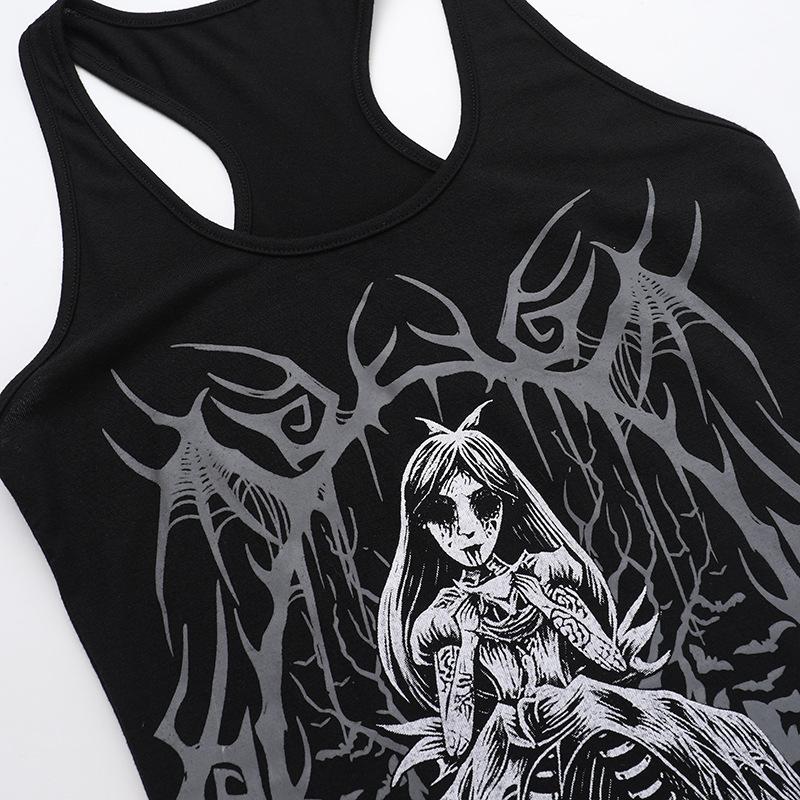 U neck abstract skull pattern tank mini dress