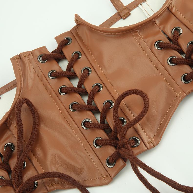 PU leather lace up solid cami corset