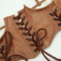 PU leather lace up solid cami corset