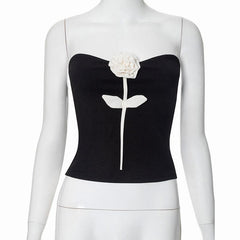 Rose applique ribbed backless tube top
