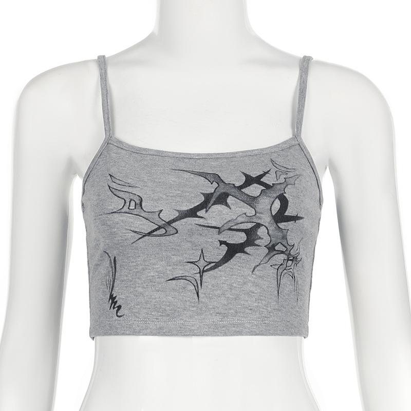 U neck print backless contrast cami top