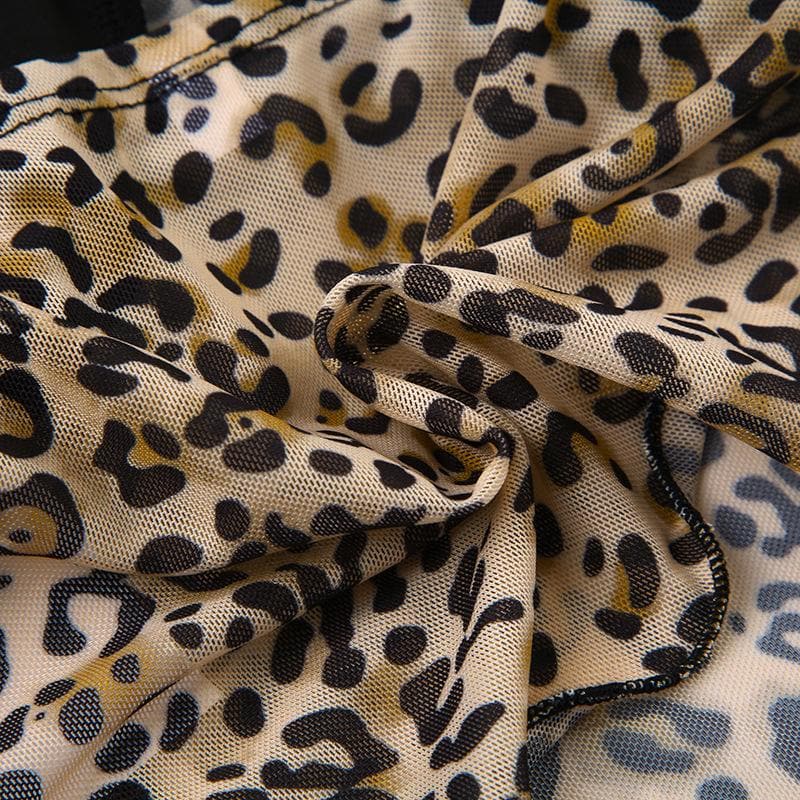Bowknot leopard print mesh lace hem cami top